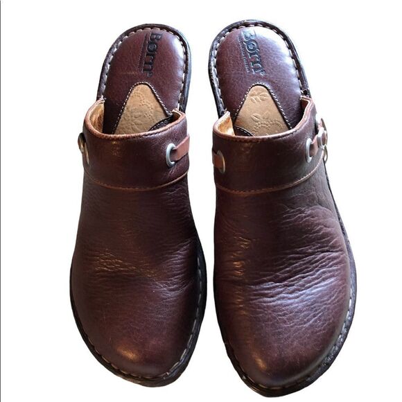 Born Brown Leather Clogs 8 - Picture 2 of 14
